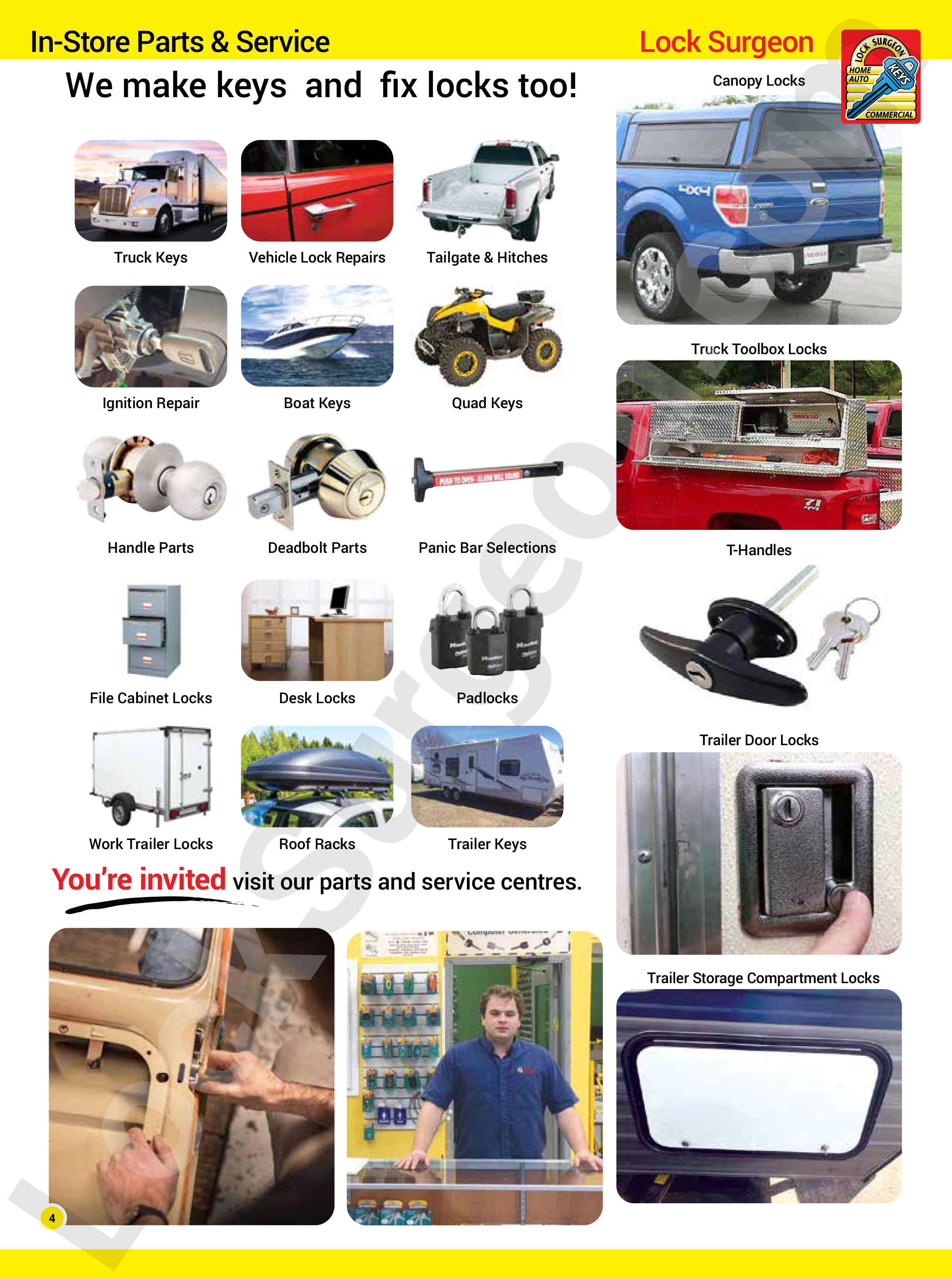 Lock Surgeon service centres staffed with trained locksmiths, journeyman locksmiths, journeyman electricians, security solution providers. visit Lock Surgeons superior service centres stocked with 100s of products, padlocks, residential and commercial hardware, bike locks. Service counter can provide you with expert security consultation and professional hardware solutions. Product catalogues are available to source hard-to-find and unique items, a large variety of locking hardware is on display